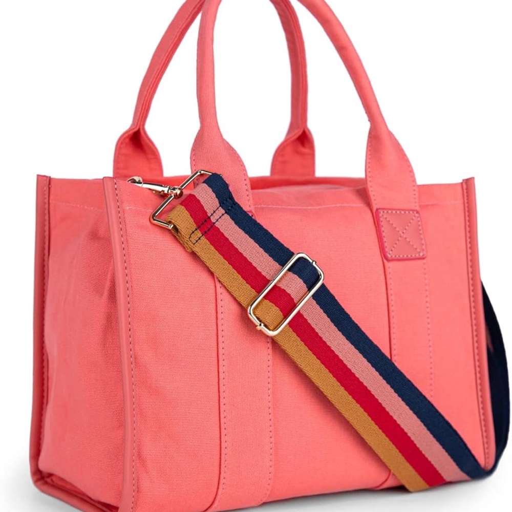 Stylish Pink Tote Bag with Striped Strap